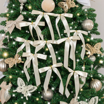 Melody Maison Set Of 10 Ivory Satin Christmas Bow Decorations - image 1