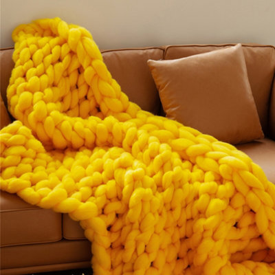Living And Home Light Yellow Soft Chunky Knitted Throw Blanket Sofa Bed Blanket Handwoven Home Decor 60Cm L X 60Cm W - image 1