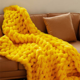 Living And Home Light Yellow Soft Chunky Knitted Throw Blanket Sofa Bed Blanket Handwoven Home Decor 60Cm L X 60Cm W