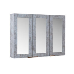 Homestylestore 900 X 650mm Concrete Grey Wall Mounted Mirrored Door Bathroom Cabinet And Brushed Copper Finger Pull Handles