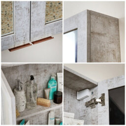 Homestylestore 900 X 650mm Concrete Grey Wall Mounted Mirrored Door Bathroom Cabinet And Brushed Copper Finger Pull Handles - thumbnail 3