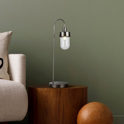 Lighting Collection Curved Metal Table Lamp With Clear Hanging Glass Cylinder Shade - image 1
