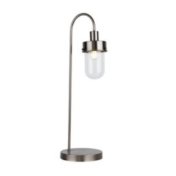 Lighting Collection Curved Metal Table Lamp With Clear Hanging Glass Cylinder Shade - thumbnail 2