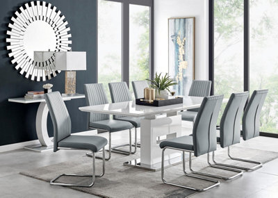 Furniturebox Uk Arezzo Large Extending Dining Table And 8 Grey Lorenzo Chairs - image 1