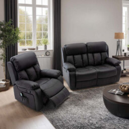 More4Homes Chester Manual Recliner Bonded Leather 1+2 Seater Sofa Set (Black) - thumbnail 1
