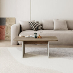 Decortie Pietra Modern Coffee Table 100Cm Soft Radius Edges Flat Panel Legs Japandi Style Natural Oak, Sandstone Living Room - thumbnail 5