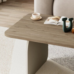 Decortie Pietra Modern Coffee Table 100Cm Soft Radius Edges Flat Panel Legs Japandi Style Natural Oak, Sandstone Living Room - thumbnail 4