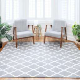 Loomed Grey White Classic Trellis Living Room Rug 80X150Cm - thumbnail 1