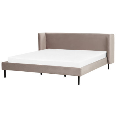 Beliani Bed Velvet Arette 180 X 200 Cm (Eu Super King) Taupe - image 1