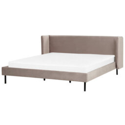 Beliani Bed Velvet Arette 180 X 200 Cm (Eu Super King) Taupe - thumbnail 1
