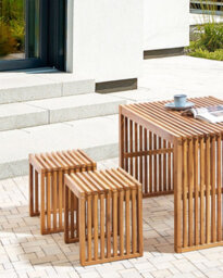 Beliani Set Of 2 Garden Stools Bellano Acacia Wood Brown - thumbnail 2