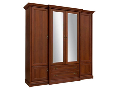 Arte Kent Chestnut 227Cm 6-Door Wardrobe - Grand Bedroom Cabinet With Mirrors & Drawers - image 1