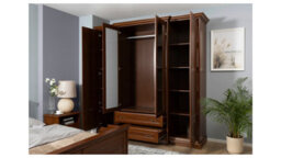 Arte Kent Chestnut 227Cm 6-Door Wardrobe - Grand Bedroom Cabinet With Mirrors & Drawers - thumbnail 8
