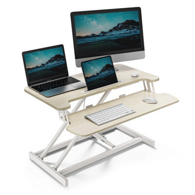 Light Wood Height Adjustable Standing Desk Converter Workstation - image 1