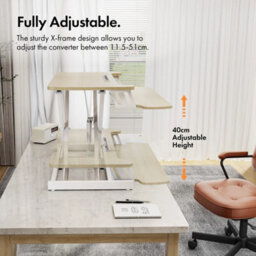 Light Wood Height Adjustable Standing Desk Converter Workstation - thumbnail 3