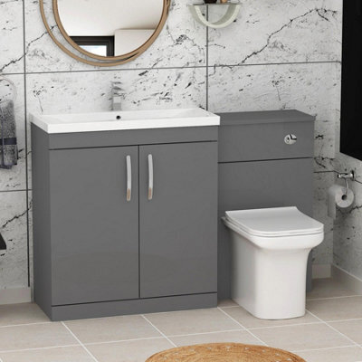 Royal Bathrooms Turin 1300mm Indigo Grey Gloss 2 Doors Furniture Pack With Mid Edge Basin & Crosby Back To Wall Toilet - image 1