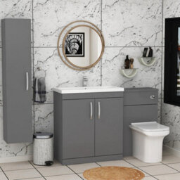 Royal Bathrooms Turin 1300mm Indigo Grey Gloss 2 Doors Furniture Pack With Mid Edge Basin & Crosby Back To Wall Toilet - thumbnail 3