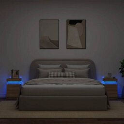 Walplus Bedside Cabinets With Led Lights 2 Pcs Sonoma Oak 35X39X55 Cm - thumbnail 4