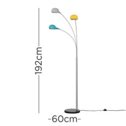Valuelights 3 Way Grey Metal & Black Marble Base Curva Floor Lamp With Yellow, Blue & Grey Dome Shades Led Bulbs 3000K Warm White - thumbnail 7