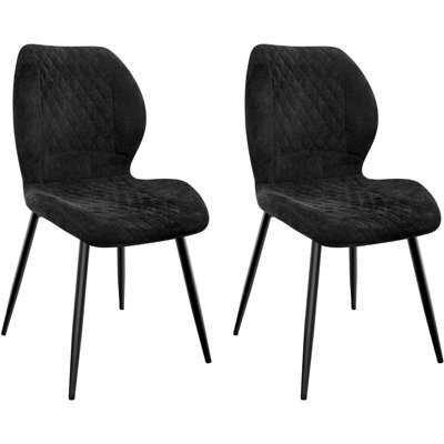 Longtoo Set Of 2 Dining Chairs ,linen Sponge Cushion ,metal Legs And Diamond Pattern Upholstered-Black. - image 1