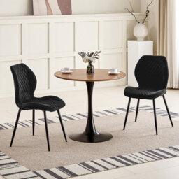 Longtoo Set Of 2 Dining Chairs ,linen Sponge Cushion ,metal Legs And Diamond Pattern Upholstered-Black. - thumbnail 2