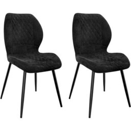 Longtoo Set Of 2 Dining Chairs ,linen Sponge Cushion ,metal Legs And Diamond Pattern Upholstered-Black.