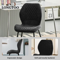 Longtoo Set Of 2 Dining Chairs ,linen Sponge Cushion ,metal Legs And Diamond Pattern Upholstered-Black. - thumbnail 4