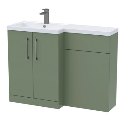 Balterley Left-Hand Bathroom Vanity And Wc Unit Combination With Basin - 1100mm - Satin Green With Brushed Pewter Handles - image 1