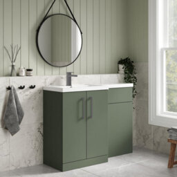 Balterley Left-Hand Bathroom Vanity And Wc Unit Combination With Basin - 1100mm - Satin Green With Brushed Pewter Handles - thumbnail 4