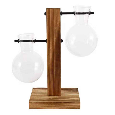 Glass Desktop Planter Bulb Vase With Wooden Stand Hydroponic Plant Container Home Table Decor - image 1