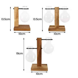 Glass Desktop Planter Bulb Vase With Wooden Stand Hydroponic Plant Container Home Table Decor - thumbnail 2