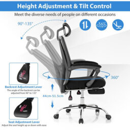Costway Ergonomic Executive Office Chair High Back Reclining Chair Retractable Footrest - thumbnail 3