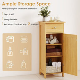Costway Bathroom Storage Cabinet Floor Standing Wooden Cupboard-Natural - thumbnail 6
