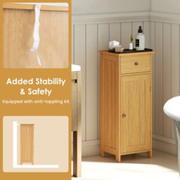 Costway Bathroom Storage Cabinet Floor Standing Wooden Cupboard-Natural - thumbnail 8