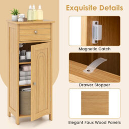 Costway Bathroom Storage Cabinet Floor Standing Wooden Cupboard-Natural - thumbnail 9