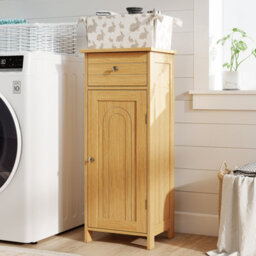 Costway Bathroom Storage Cabinet Floor Standing Wooden Cupboard-Natural - thumbnail 4