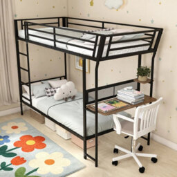 Twin Over Twin Bunk Bed Loft Bed Frame With Desk Shelf - thumbnail 4