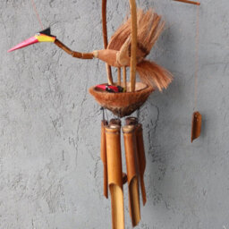 Serenityy Handcrafted Bamboo Windchime Natural Finish Mother & Chicks, Bamboo Coconut Indoor Outdoor
