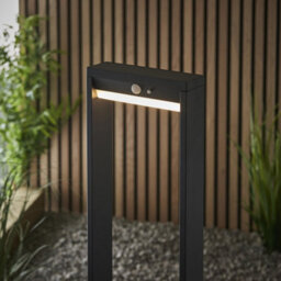 Luminosa Lighting Dannah Modern Solar Powered Led Box Shaped Tall Bollard Lamp Textured Black, Pir Motion & Day Night Sensors, Warm White, Ip44 - thumbnail 5