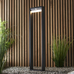 Luminosa Lighting Dannah Modern Solar Powered Led Box Shaped Tall Bollard Lamp Textured Black, Pir Motion & Day Night Sensors, Warm White, Ip44 - thumbnail 4