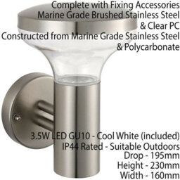 2 Pack Ip44 Outdoor Led Lamp Stainless Steel Wall Light Porch Vase Cool White - thumbnail 3