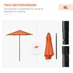 2M Parasol Patio Umbrella Outdoor Sun Shade With 6 Ribs Orange - thumbnail 5