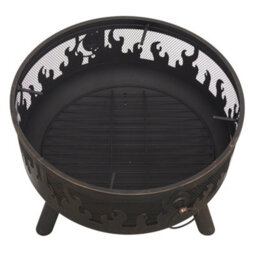 Loops Premium Round Fire Pit Wood Burner And Bbq Grill Set With Weatherproof Cover For Outdoor Dining - thumbnail 8
