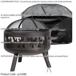 Loops Premium Round Fire Pit Wood Burner And Bbq Grill Set With Weatherproof Cover For Outdoor Dining - thumbnail 2