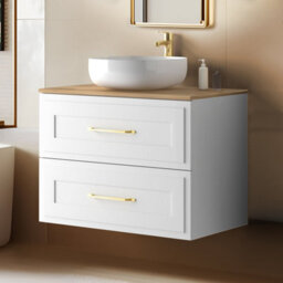 Heze Furniture Classic Bathroom 2 Drawer Wall Cabinet Vanity Unit 80Cm With Worktop - White - thumbnail 1