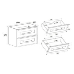 Heze Furniture Classic Bathroom 2 Drawer Wall Cabinet Vanity Unit 80Cm With Worktop - White - thumbnail 9