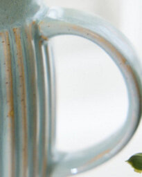 Dibor Small Ribbed Blue Ceramic Pitcher Jug Vase With Periwinkle Glaze, 13 Cm - thumbnail 2