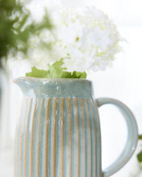 Dibor Small Ribbed Blue Ceramic Pitcher Jug Vase With Periwinkle Glaze, 13 Cm - thumbnail 3