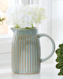Dibor Small Ribbed Blue Ceramic Pitcher Jug Vase With Periwinkle Glaze, 13 Cm - thumbnail 1