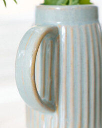 Dibor Small Ribbed Blue Ceramic Pitcher Jug Vase With Periwinkle Glaze, 13 Cm - thumbnail 4